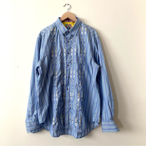Robert Graham Button Down Embroidered Shirt Flip Cuff Abstract Art Size 2XL - Picture 13 of 13